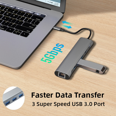5Gbps Data Ports USB C Hub 6 In 1 With 4K HDMI 60W Power Delivery