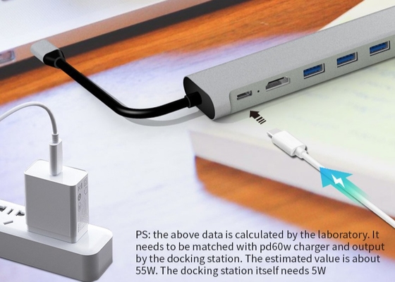5Gbps Data Ports USB C Hub 6 In 1 With 4K HDMI 60W Power Delivery